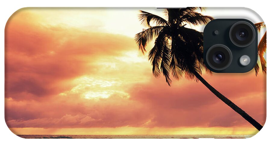 Silhouette iPhone Case featuring the digital art Silhouetted Palm Trees At Sunset, Barbados, The Caribbean by Lost Horizon Images