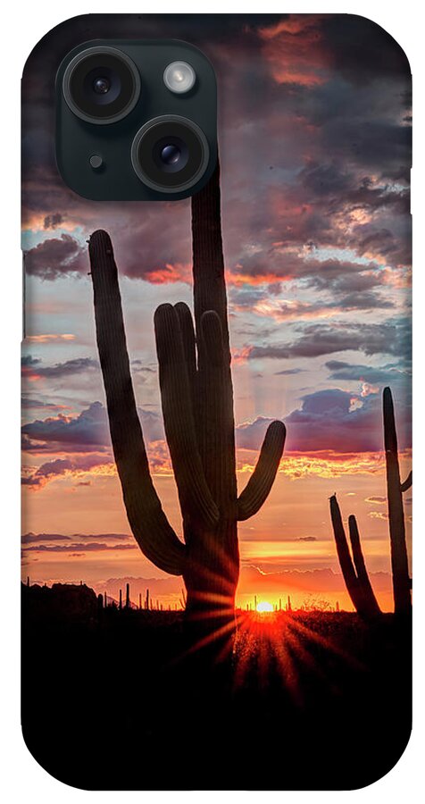 Desert iPhone Case featuring the photograph Silhouetted Saguaro by Laura Hedien