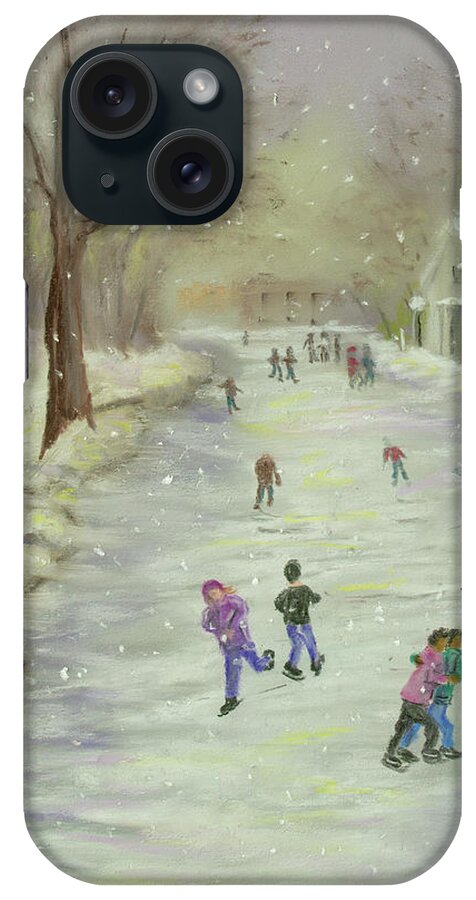 Snow iPhone Case featuring the painting Skaters by Dorothy Riley