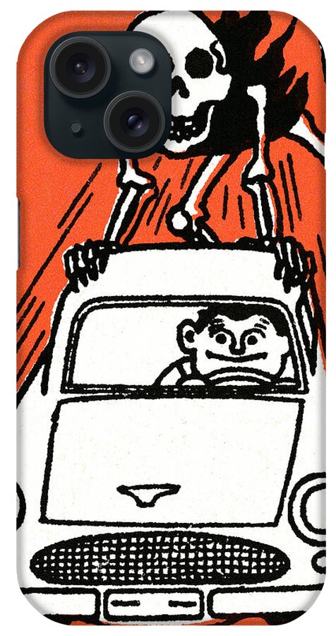 Accident iPhone Case featuring the drawing Skeleton hopping a ride by CSA Images