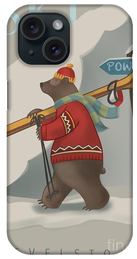 Bear Art iPhone Case featuring the painting Ski Bear by Sassan Filsoof