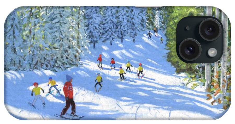 Winter iPhone Case featuring the painting Ski Lesson, Samoens, France by Andrew Macara