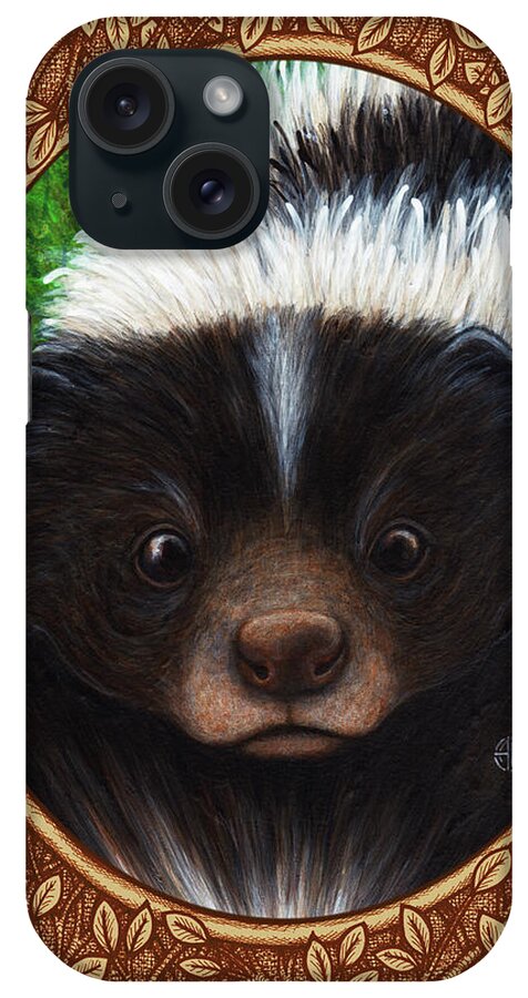 Animal Portrait iPhone Case featuring the painting Skunk Portrait - Brown Border by Amy E Fraser