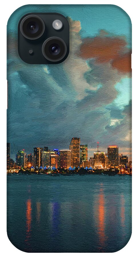 Landscape iPhone Case featuring the painting Skyline Miami, USA by Dean Wittle
