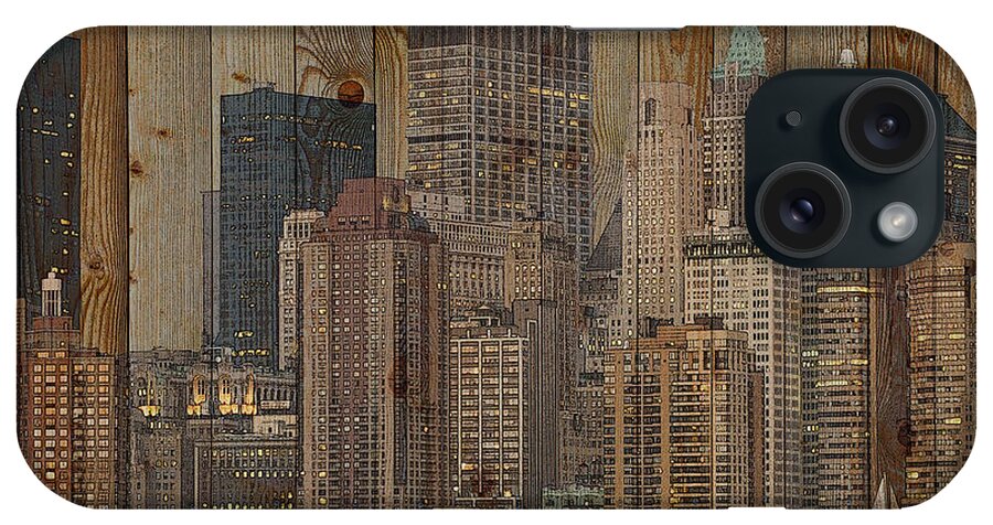 New York iPhone Case featuring the mixed media Skyline of New York, USA on Wood by Alex Mir