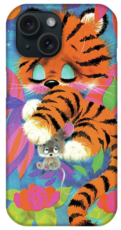 Animal iPhone Case featuring the drawing Sleepy Tiger and Mouse by CSA Images