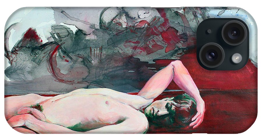 Nude Male Figure iPhone Case featuring the painting Slowly Stealing What You Long For by Rene Capone