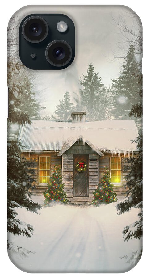  Amazing iPhone Case featuring the photograph Small cabin in a snow covered forest by Sandra Cunningham