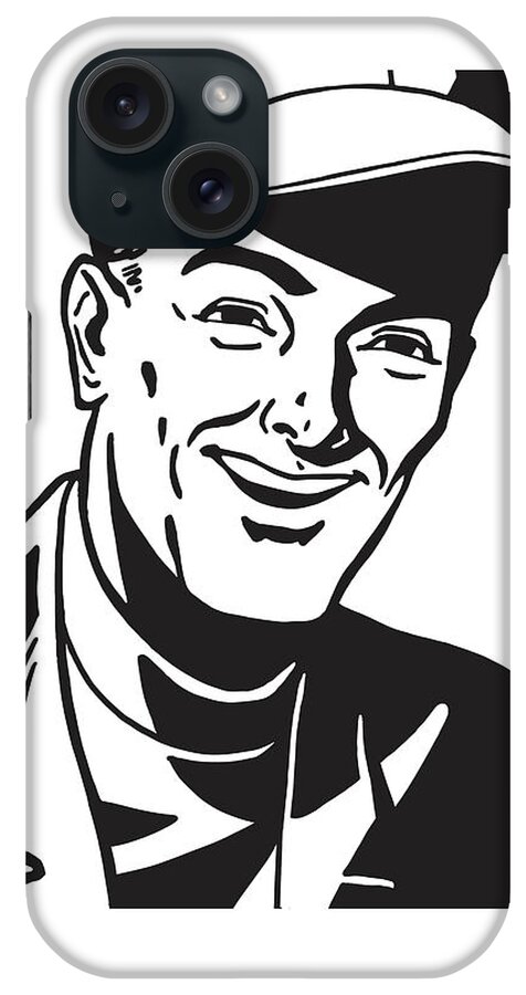 Accessories iPhone Case featuring the drawing Smiling Man in Baseball Hat by CSA Images