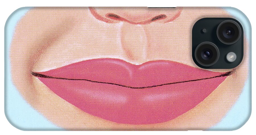 Blue Background iPhone Case featuring the drawing Smiling Mouth Closed by CSA Images