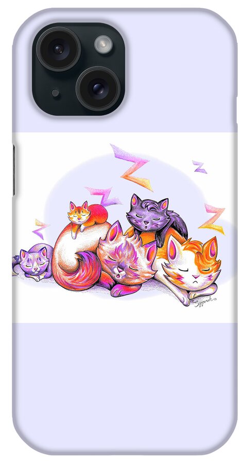 Nature iPhone Case featuring the drawing Snoozing Cartoon Kitties by Sipporah Art and Illustration