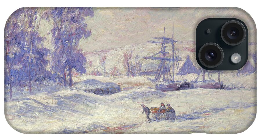 Boat iPhone Case featuring the painting Snow At Quimper, 1909 by Henry Moret
