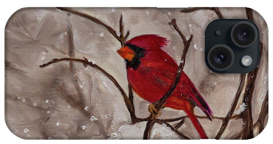 Cardinals In The Snow iPhone Case featuring the painting Snow Cardinal by Kathy Knopp