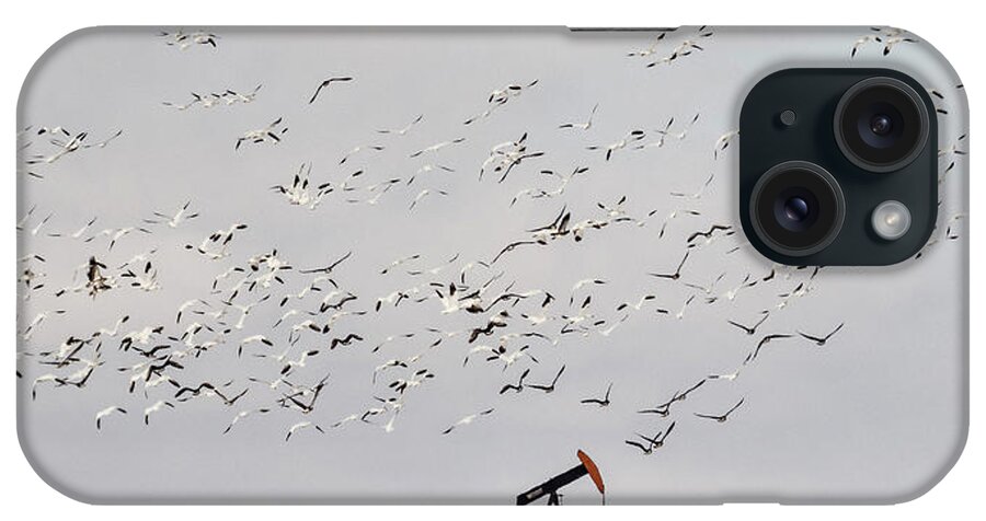 Kansas iPhone Case featuring the photograph Snow Geese over Oil Pump 02 by Rob Graham