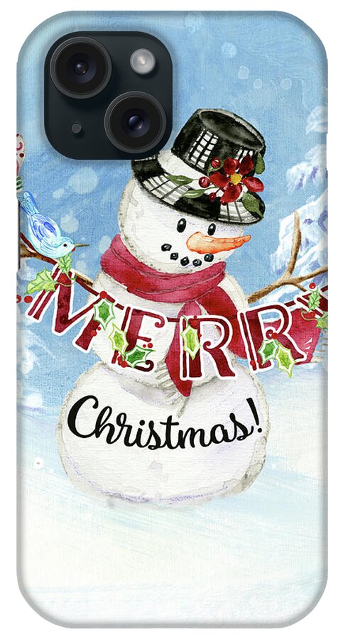 Snowman iPhone Case featuring the painting Snowman Christmas Love Joy Peace by Audrey Jeanne Roberts