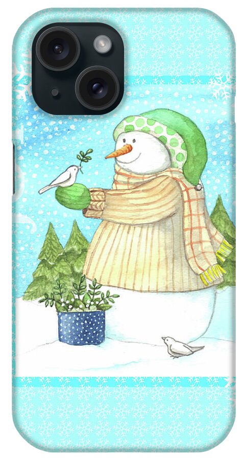 Snow Man iPhone Case featuring the painting Snowman Doves by Melinda Hipsher
