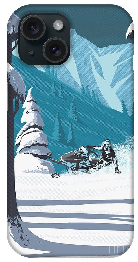 Travel Poster iPhone Case featuring the digital art Snowmobile Landscape by Sassan Filsoof