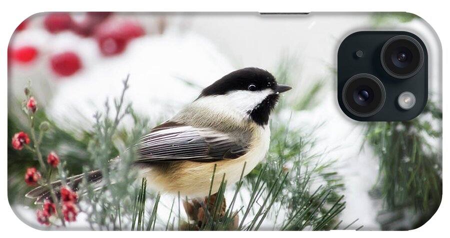 Winter iPhone Case featuring the photograph Snowy Chickadee Bird by Christina Rollo