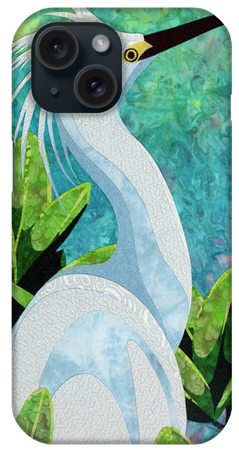 Snowy Egret Made From Fabric iPhone Case featuring the painting Snowy Egret by Kestrel Michaud