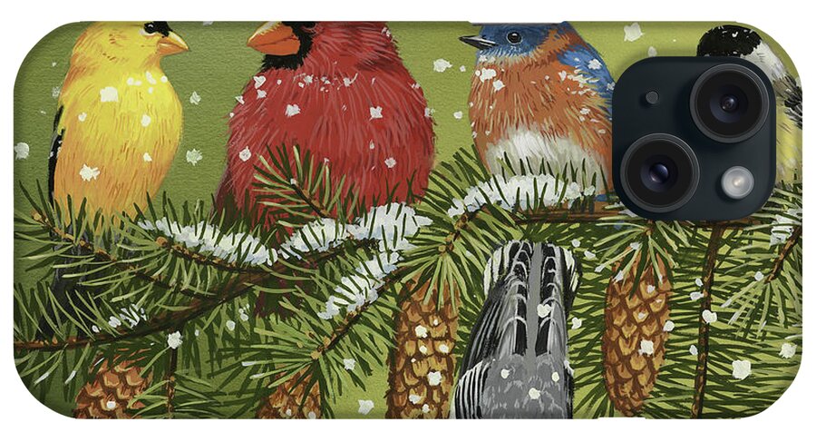 Birds iPhone Case featuring the painting Snowy Feathered Friends by William Vanderdasson