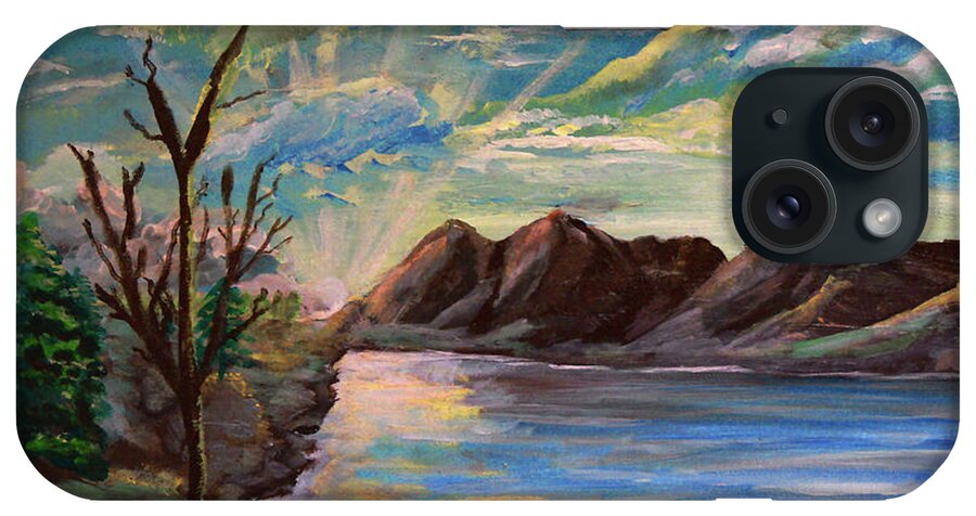 Wyoming iPhone Case featuring the painting Snowy Range and Lookout Lake by Chance Kafka