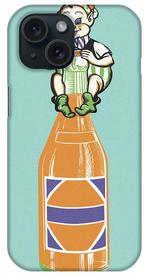 Beverage iPhone Case featuring the drawing Soda Bottle With Elf by CSA Images