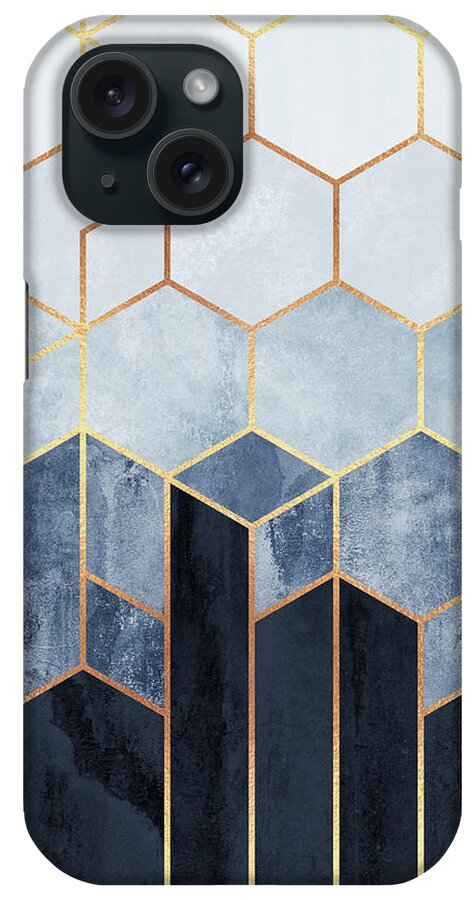 #faatoppicks iPhone Case featuring the digital art Soft Blue Hexagons by Elisabeth Fredriksson