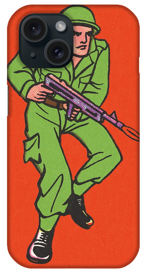 Adult iPhone Case featuring the drawing Soldier with a Rifle by CSA Images