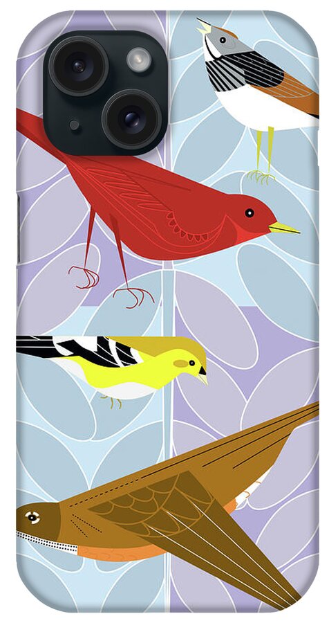 Songbird Squares iPhone Case featuring the digital art Songbird Squares by Marie Sansone