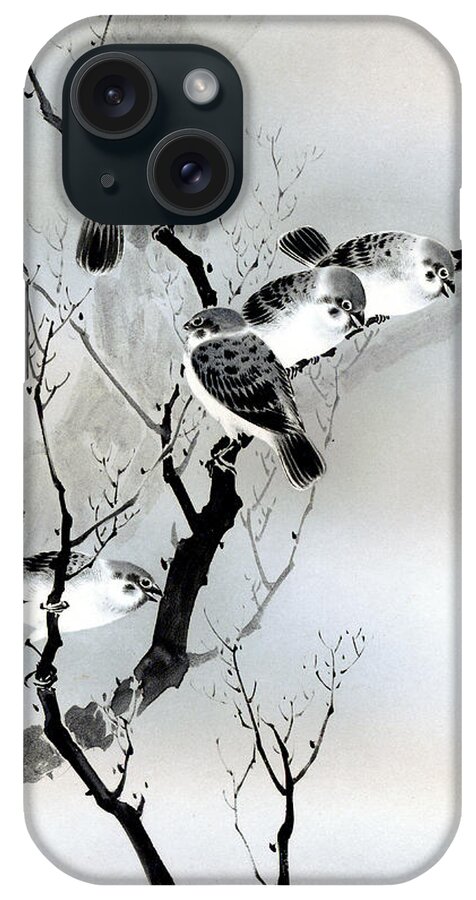 Sparrow iPhone Case featuring the painting Sparrows by Puri-sen