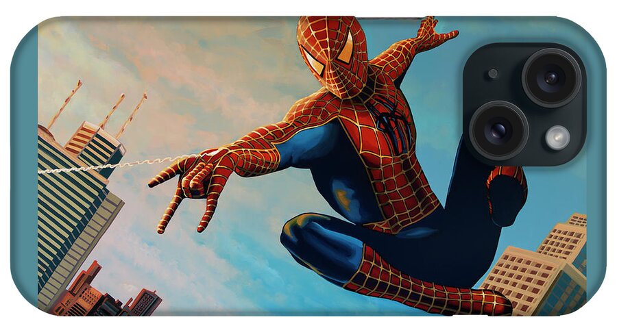 Spiderman iPhone Case featuring the painting Spiderman 3 Painting by Paul Meijering
