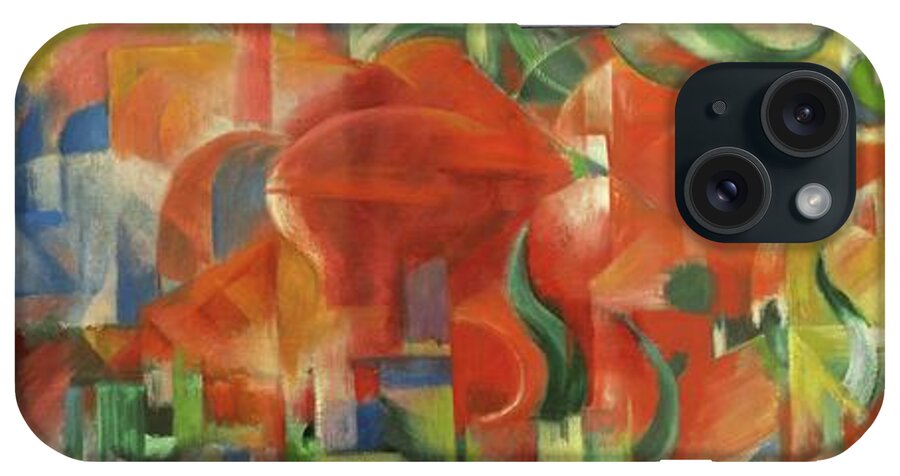 Franz Marc iPhone Case featuring the painting Spielende Formen,1914 Canvas,65,5 x 170 cm. by Franz Marc -1880-1916-