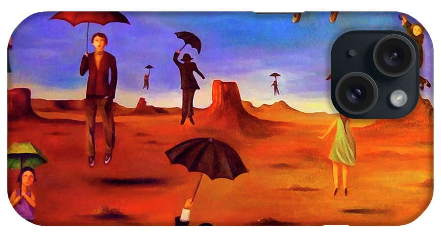 Spirit Of The Flying Umbrella 2 iPhone Case featuring the painting Spirit Of The Flying Umbrella 2 by Leah Saulnier