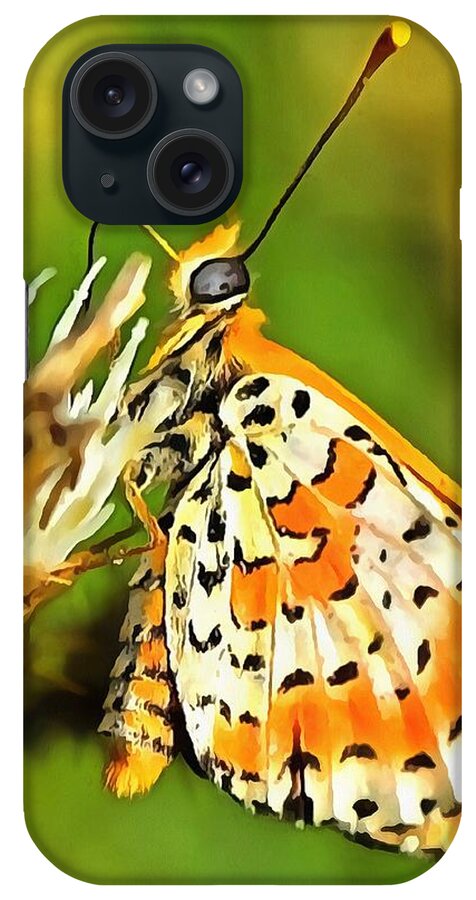 Insect iPhone Case featuring the painting Spotted Fritillary Orange and White Butterfly by Taiche Acrylic Art