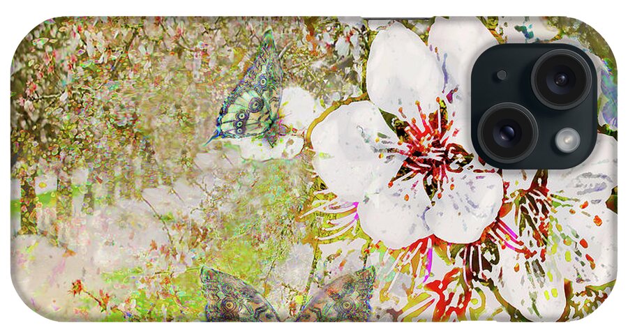 Spring Blossoms iPhone Case featuring the mixed media Spring Blossoms and Butterflies by Bonnie Marie