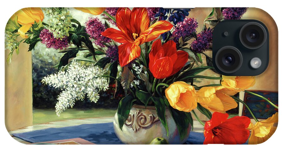 A White Vase With Red iPhone Case featuring the painting Spring Bouquet by Robin Anderson