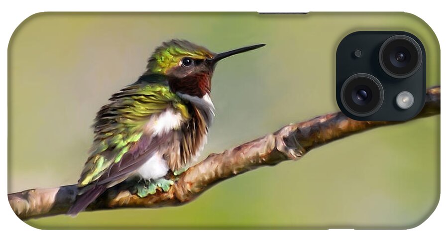 Bird iPhone Case featuring the mixed media Spring Green Hummingbird by Christina Rollo