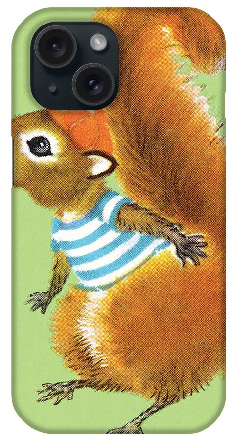 Animal iPhone Case featuring the drawing Squirrel in Striped Shirt and Cap by CSA Images