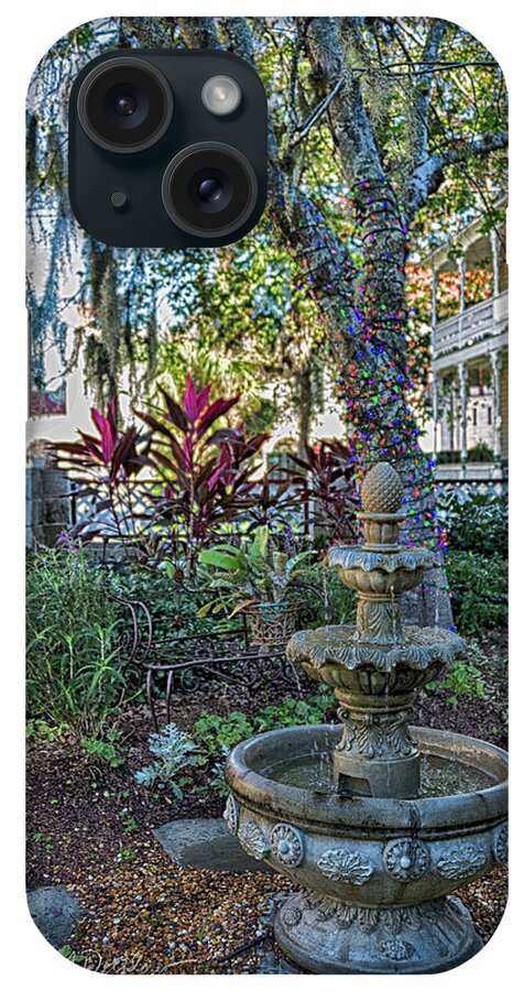 St. Augustine iPhone Case featuring the photograph St Augustine Christmas Courtyard Fountain by Joseph Desiderio