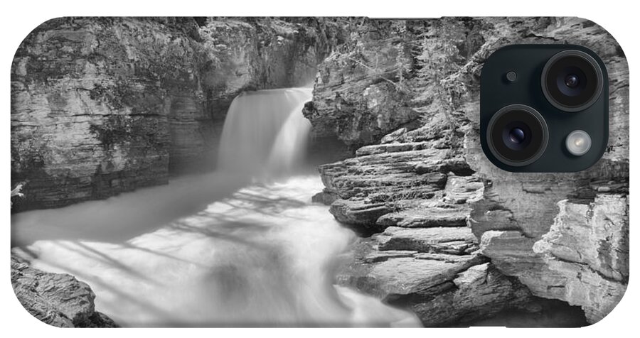 St Mary Falls iPhone Case featuring the photograph St. Mary Falls Spring 2019 Black And White by Adam Jewell