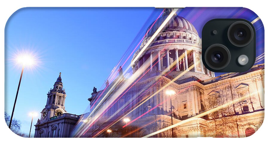 Blurred Motion iPhone Case featuring the photograph St Pauls Cathedral At Night London Uk by Deejpilot