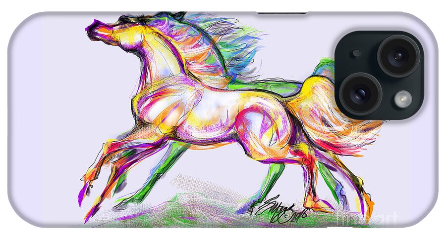 Equine Artist Stacey Mayer iPhone Case featuring the digital art Crayon Bright Horses by Stacey Mayer