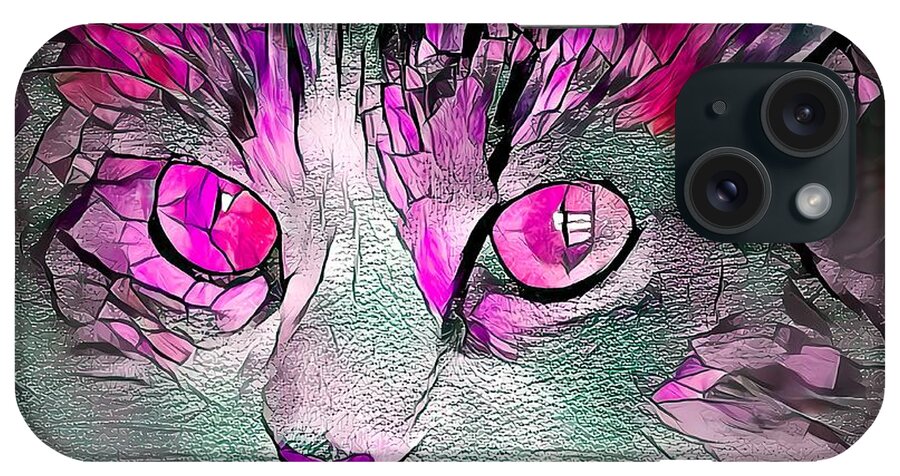 Glass iPhone Case featuring the digital art Stained Glass Cat Portrait Pinkish Purple by Don Northup