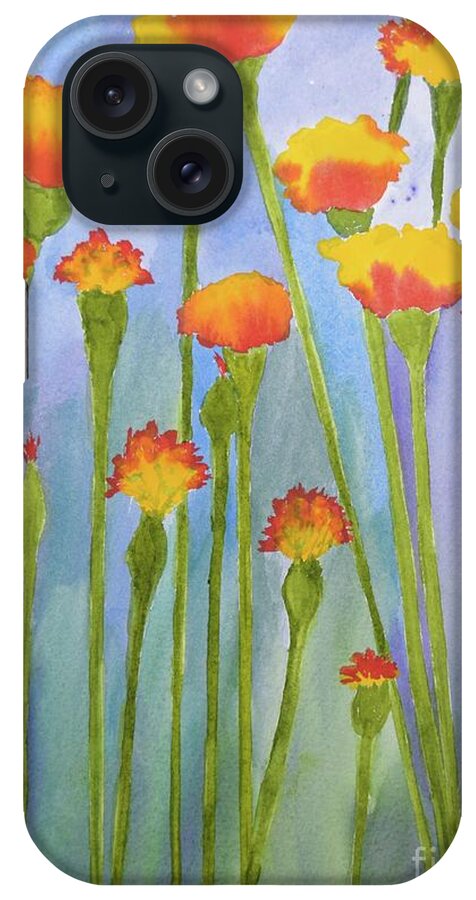 Barrieloustark iPhone Case featuring the painting Stand Up Marigolds by Barrie Stark