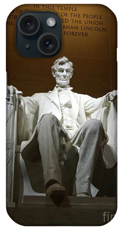 Night iPhone Case featuring the photograph Statue of Abraham Lincoln within the Lincoln Memorial Monument by American School