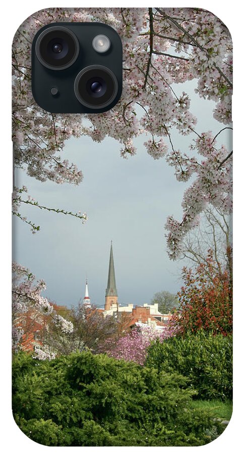 Scenics iPhone Case featuring the photograph Steeples Through The Cherry Trees by Williamsherman