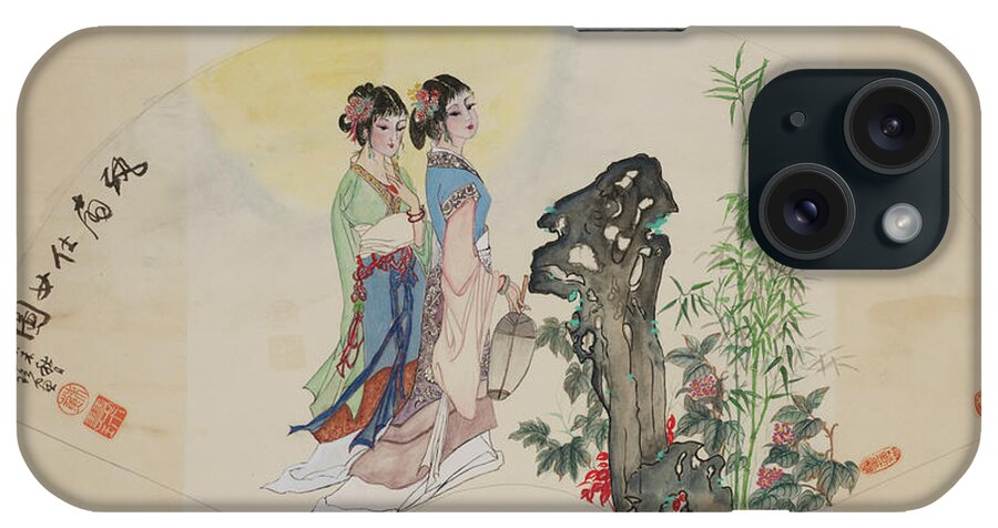 Chinese Watercolor iPhone Case featuring the painting Ladies in the Garden by Jenny Sanders