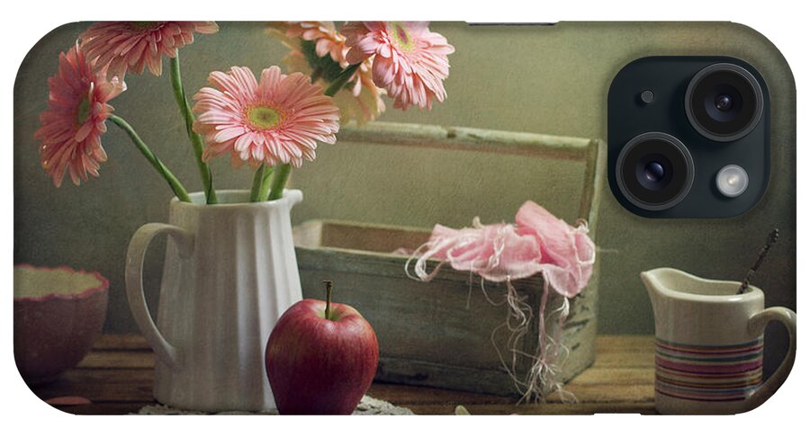 Spoon iPhone Case featuring the photograph Still Life With Pink Gerberas And Red by Copyright Anna Nemoy(xaomena)