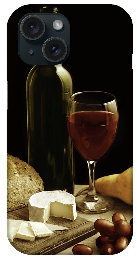 Cheese iPhone Case featuring the photograph Still Life With Wine Cheese And Fruit by Oliverchilds