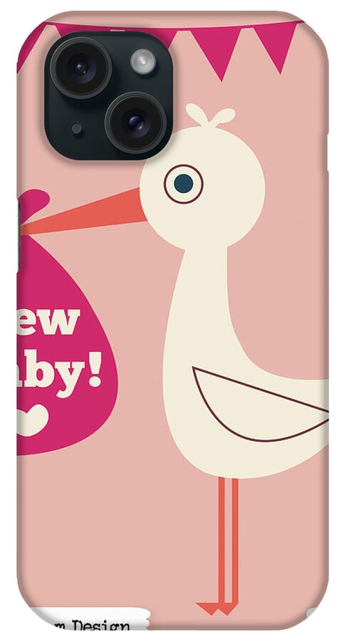 Stork Pink iPhone Case featuring the digital art Stork Pink by Rachel Gresham
